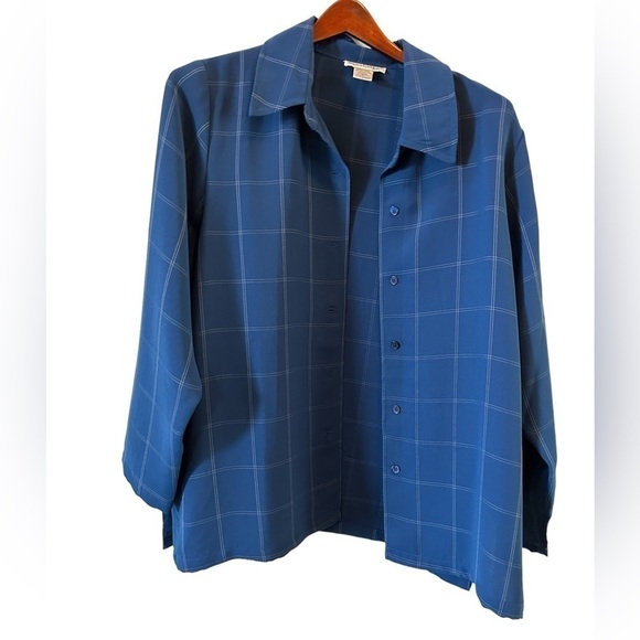 Jessica London size 1X open‎ front blue plaid type shirt - Picture 11 of 12